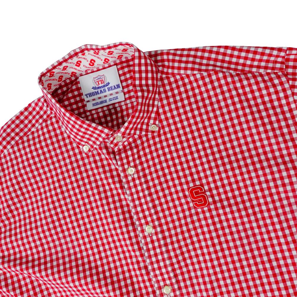 Stanford University Embroidered Plaid Preppy Button Up Thomas Dean Shirt XXL